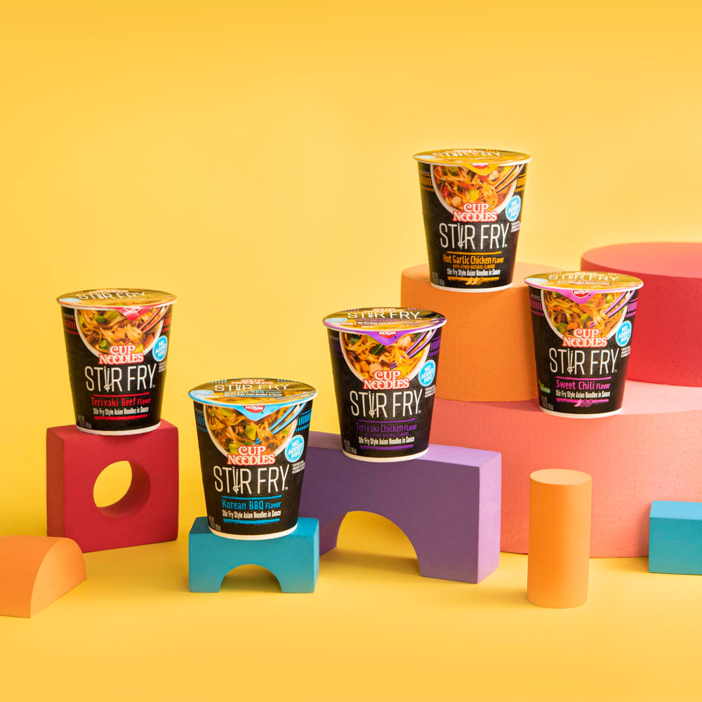 NISSIN Cup Noodles Stir Fry ready-to-serve meal, ideal for quick lunches.