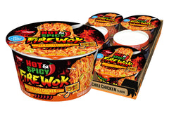 NISSIN Hot & Spicy Fire Wok bowl steaming, bold flavor ready in minutes