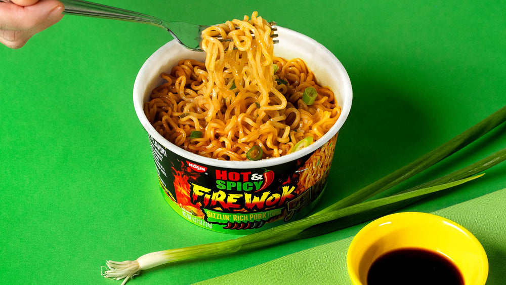 NISSIN Fire Wok microwaves in minutes for a ready-to-eat meal.