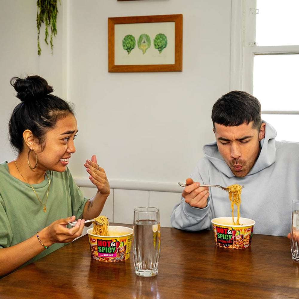 Nissin Hot and Spicy ramen ready in minutes for a quick meal.