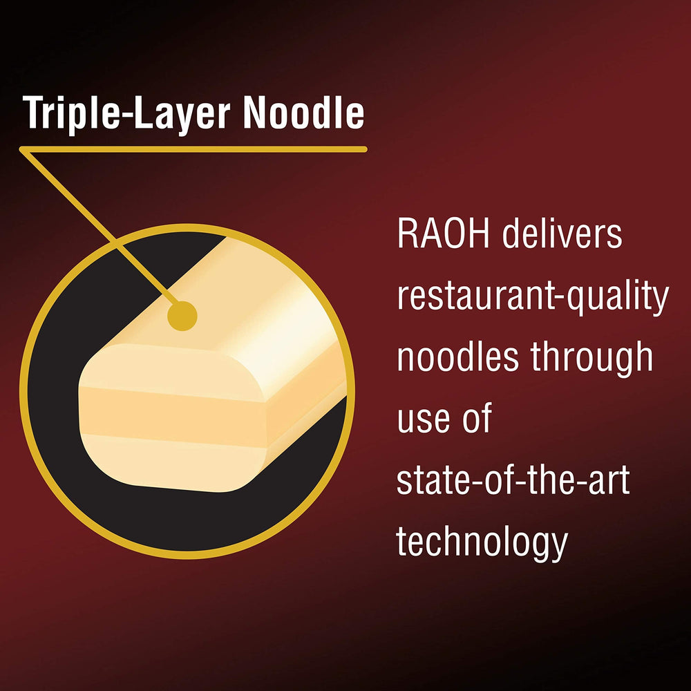Nissin RAOH Tonkotsu ingredients graphic showing premium components