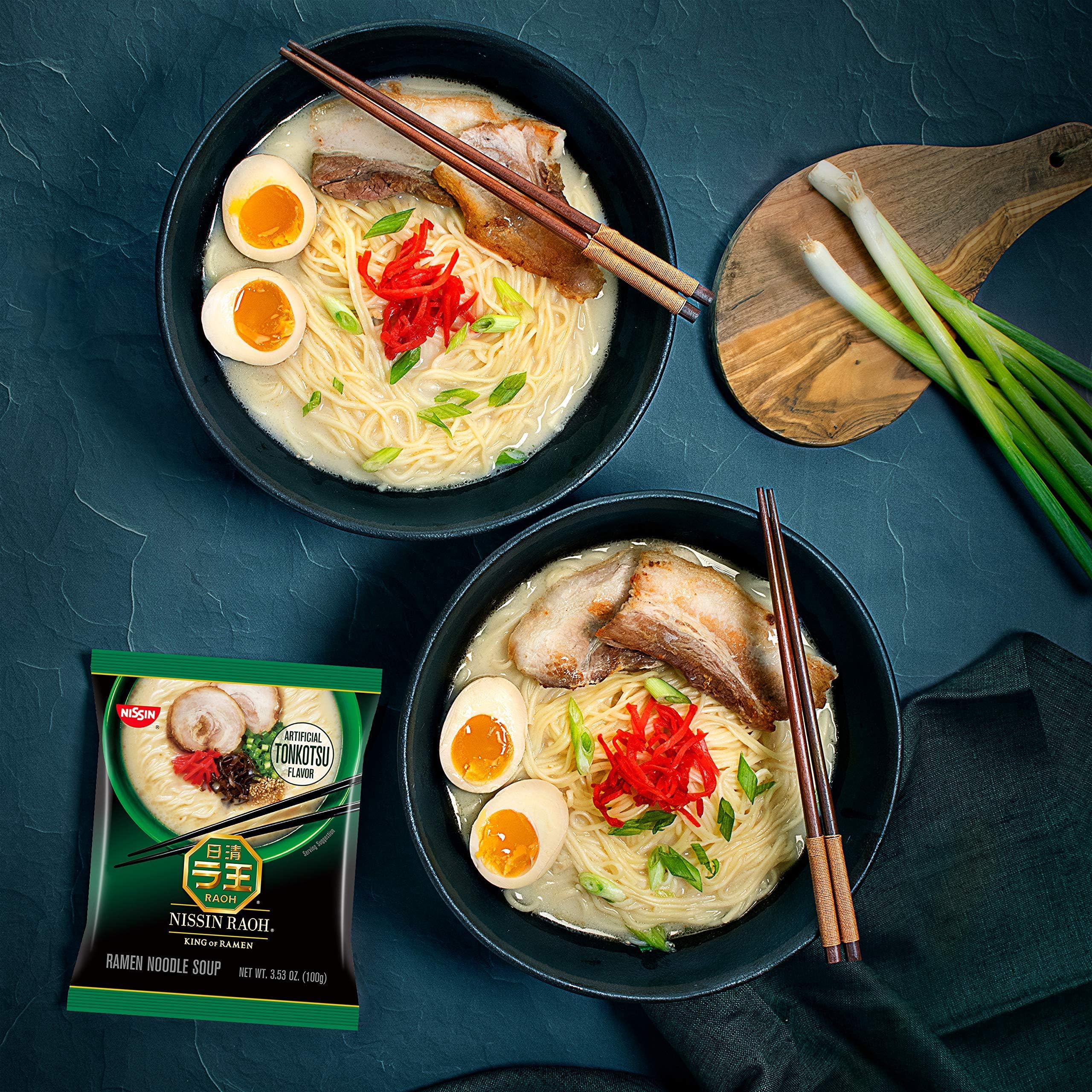 Nissin RAOH Tonkotsu umami broth close-up for depth