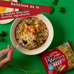 NISSIN Top Ramen Beef 24-pack for busy households seeking value.