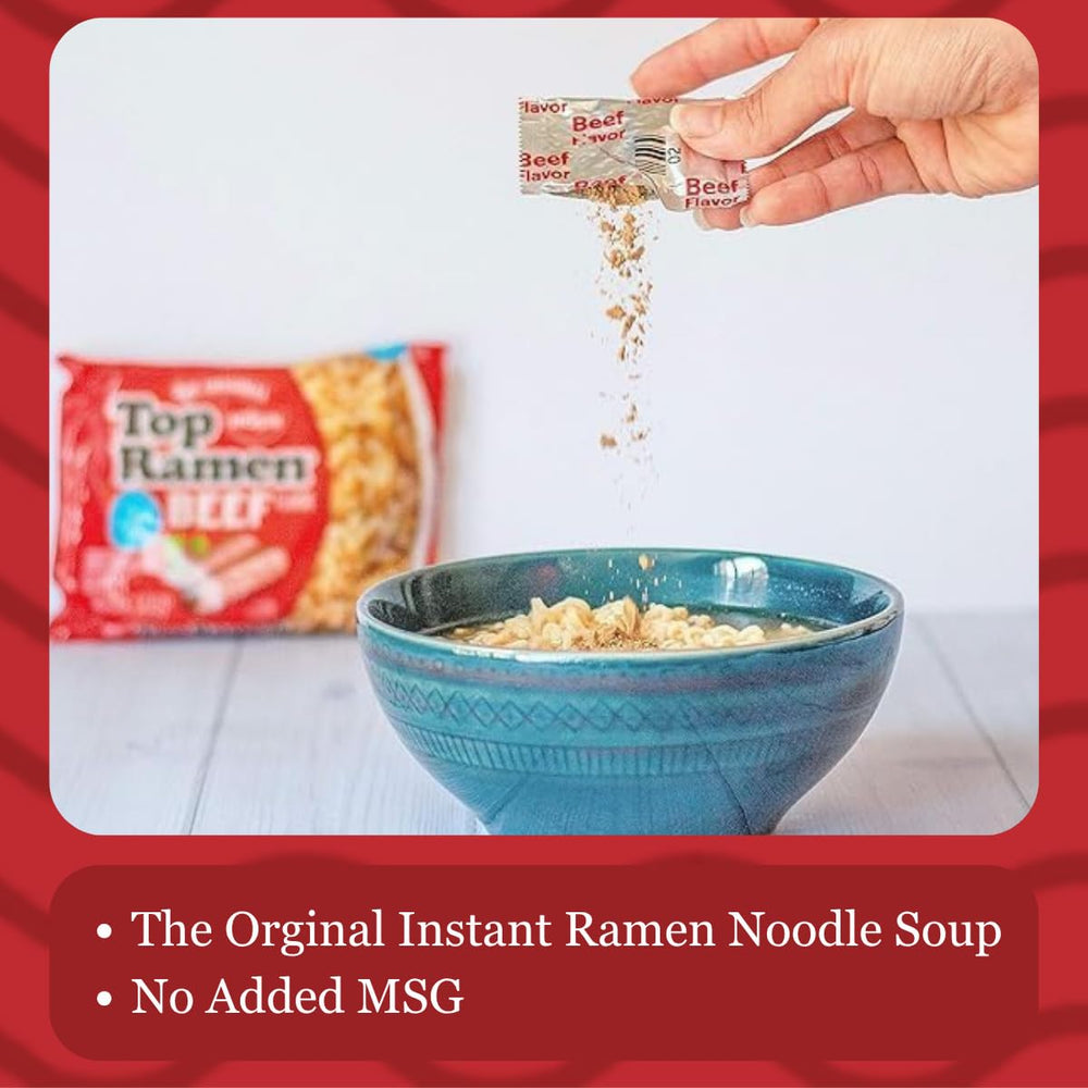 NISSIN Top Ramen Beef steaming broth inviting comfort on busy days.