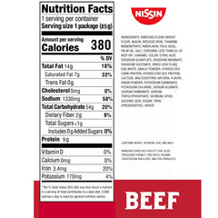 NISSIN Top Ramen Beef microwaveable cup ideal for on-the-go meals.