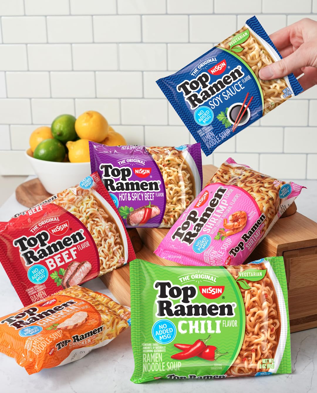 Nissin Top Ramen Chili ready in minutes for easy lunches.