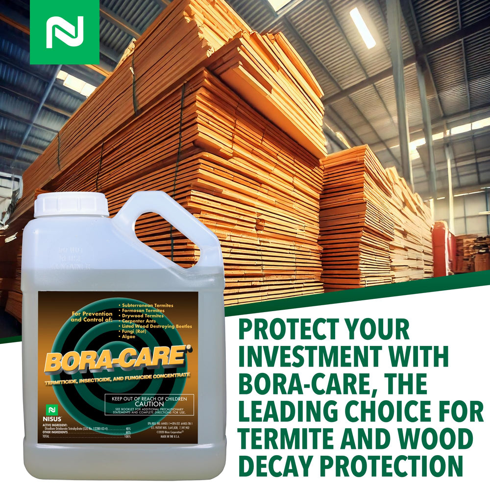 Nisus Bora-Care protects against termites and wood-boring beetles