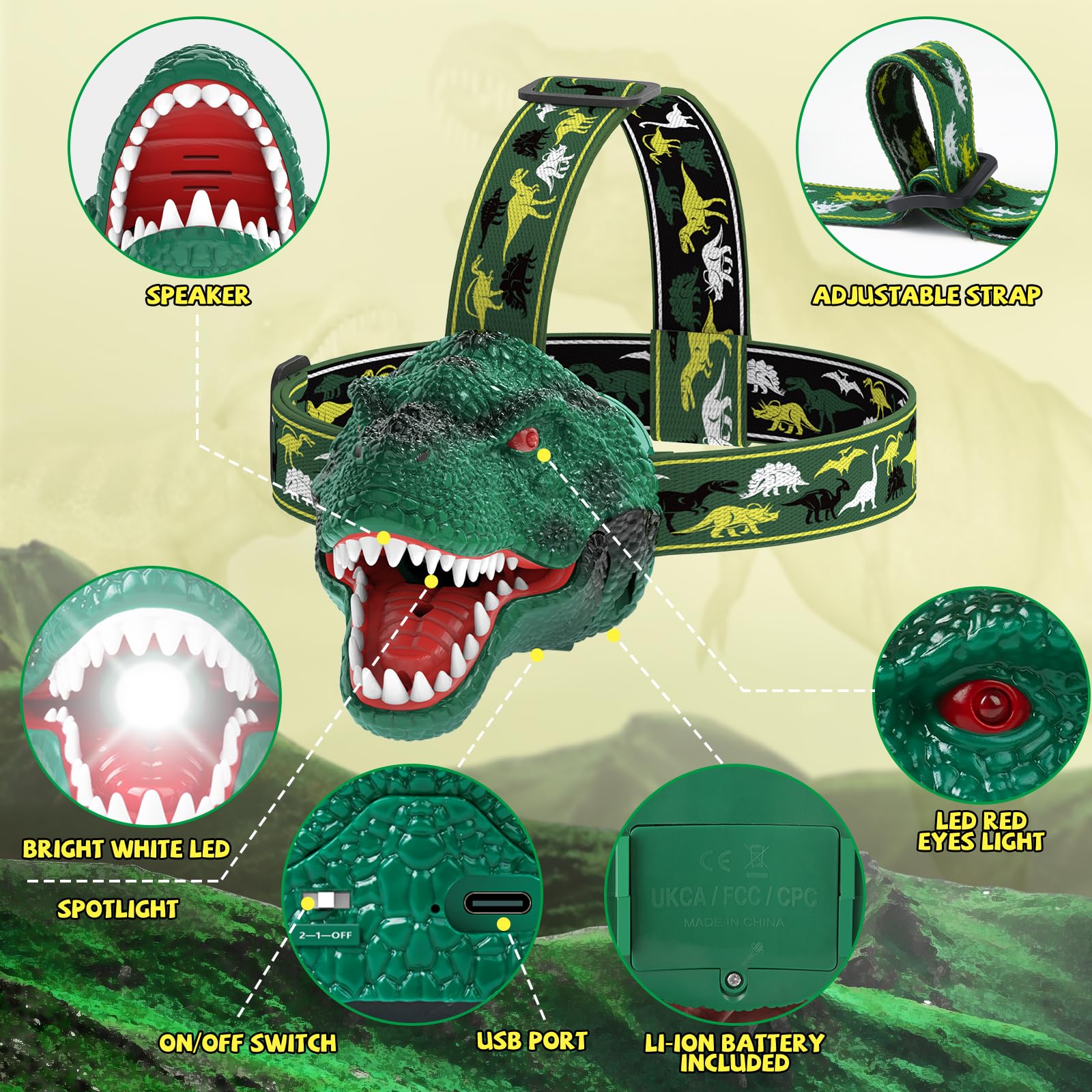 Nitigo headlamp in roar mode delivering playful sound and steady light.