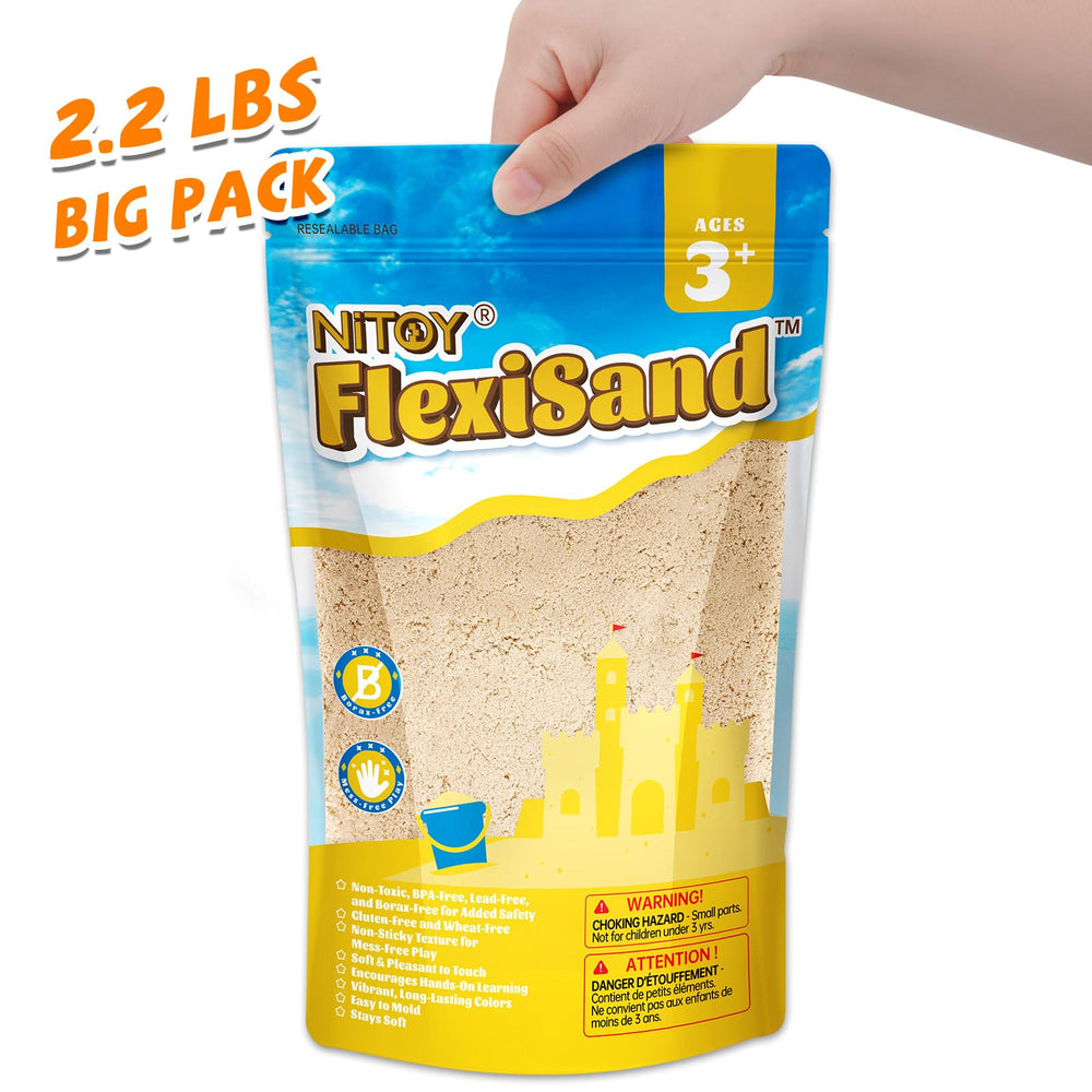 NiToy FlexiSand less-mess packaging keeps play tidy and organized.