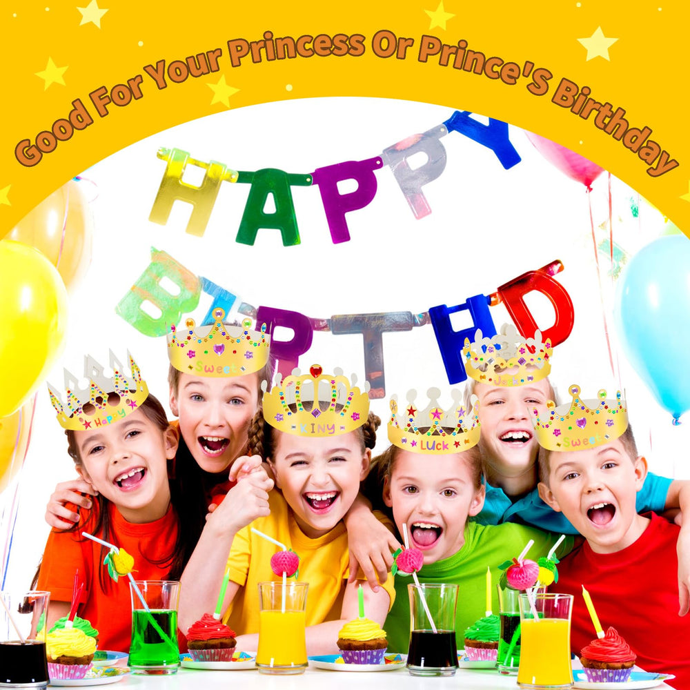 NIUBIER Birthday party crowns displayed on table for easy selection