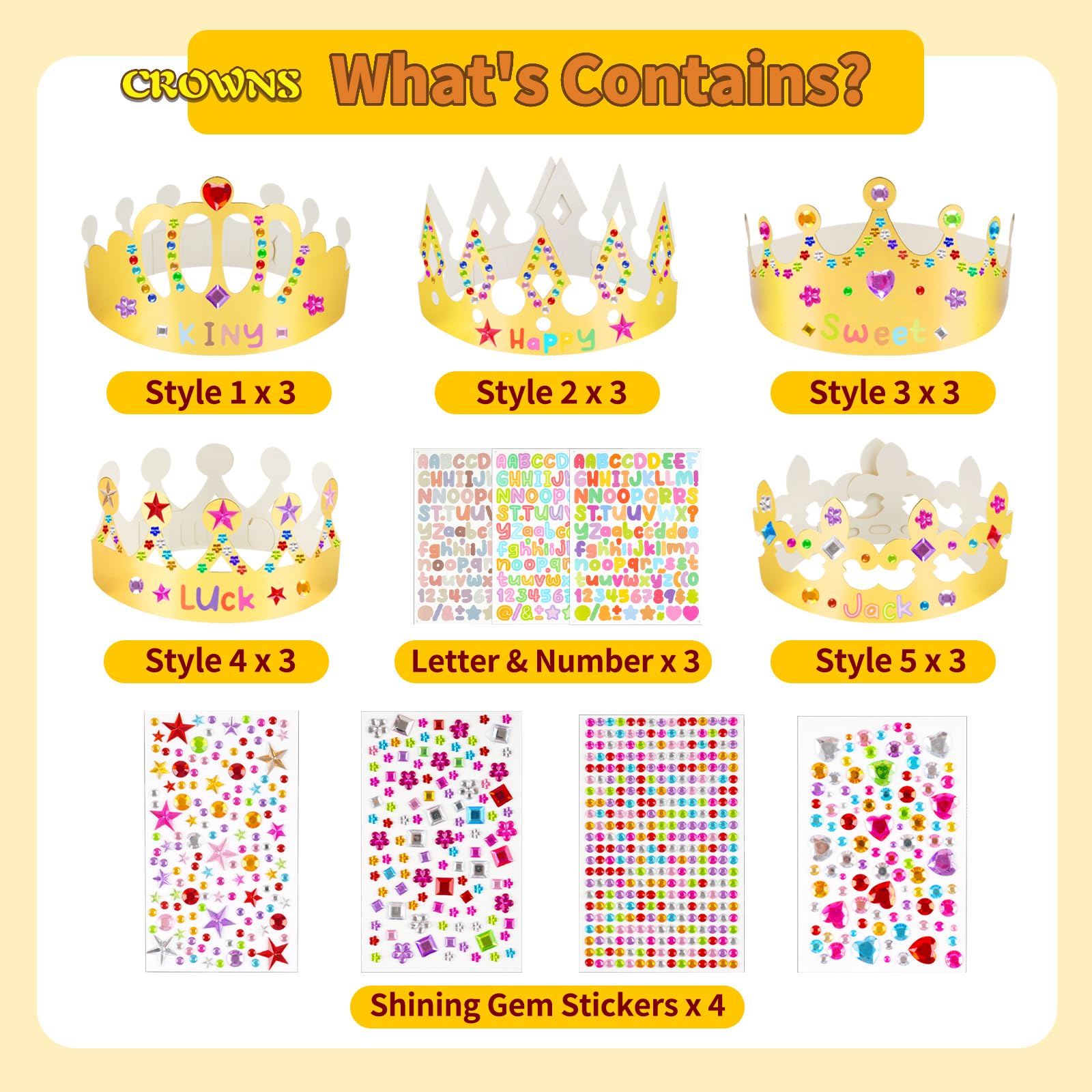 NIUBIER Crown sticker pack with gems and letters for DIY decor
