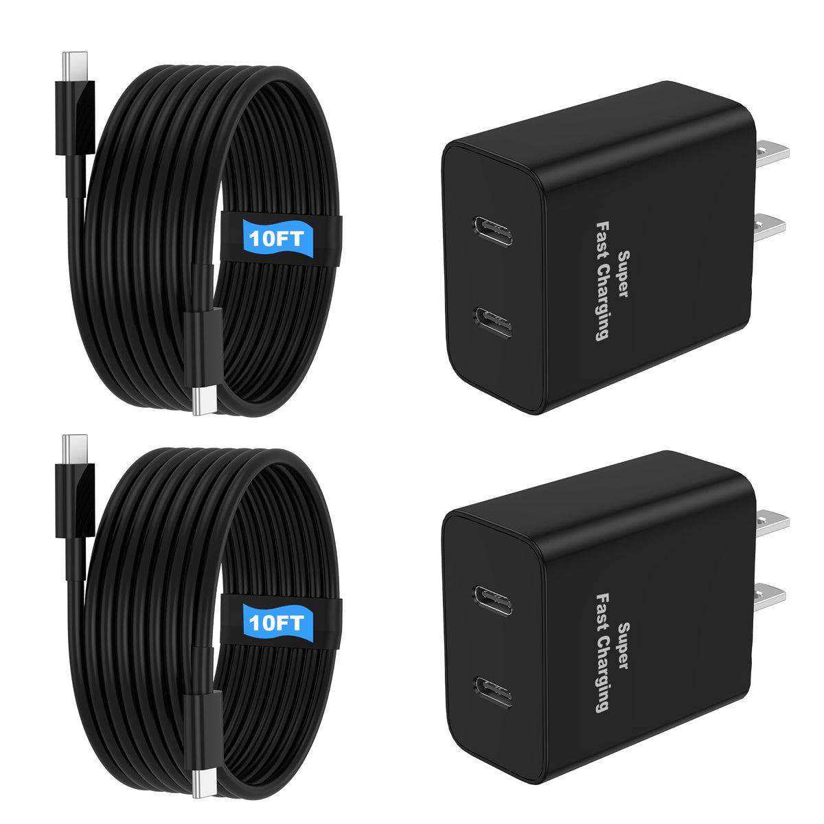 Niubil 45W dual-port charger front view powering two devices fast.