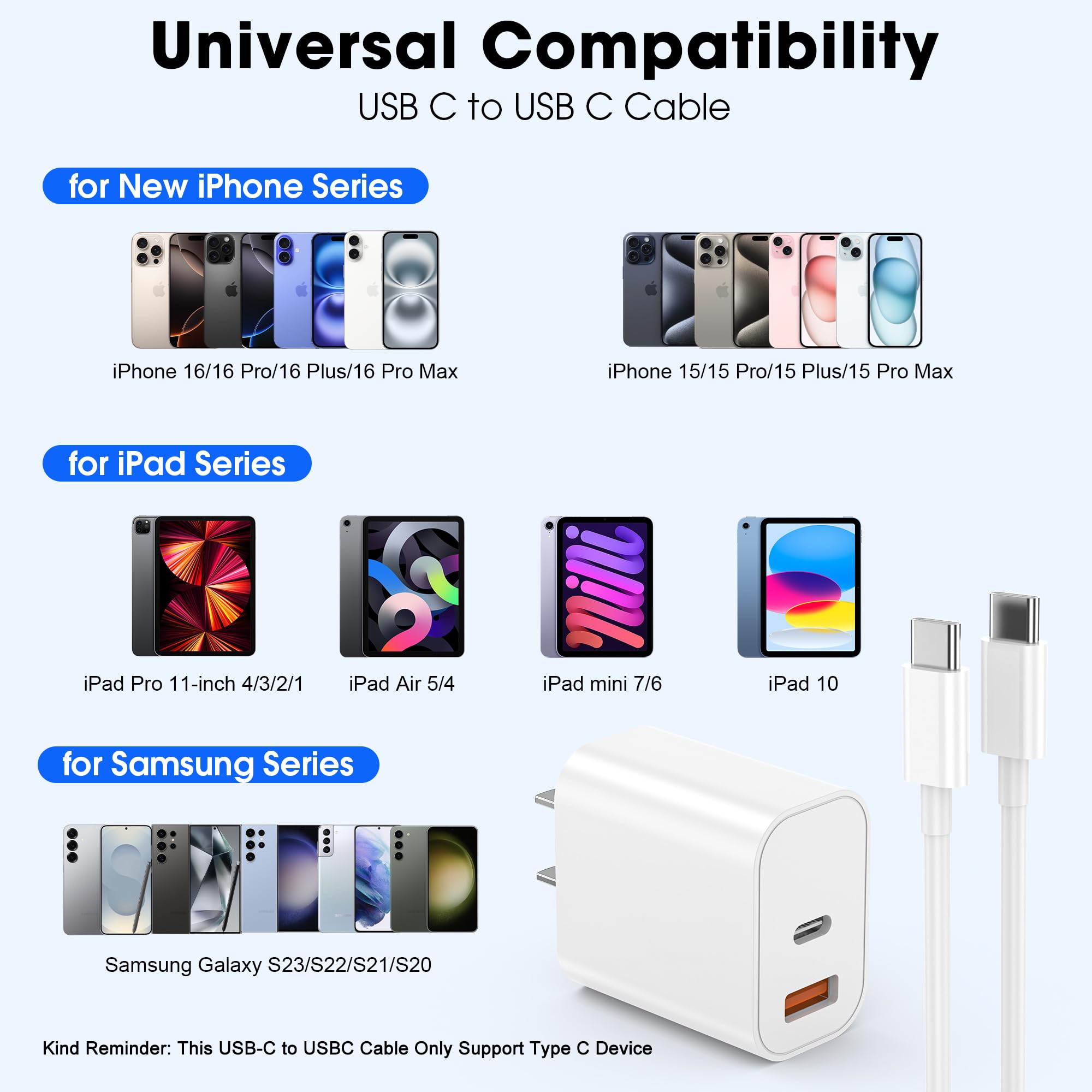 Niubil dual-port 20W charger side view supports simultaneous charging