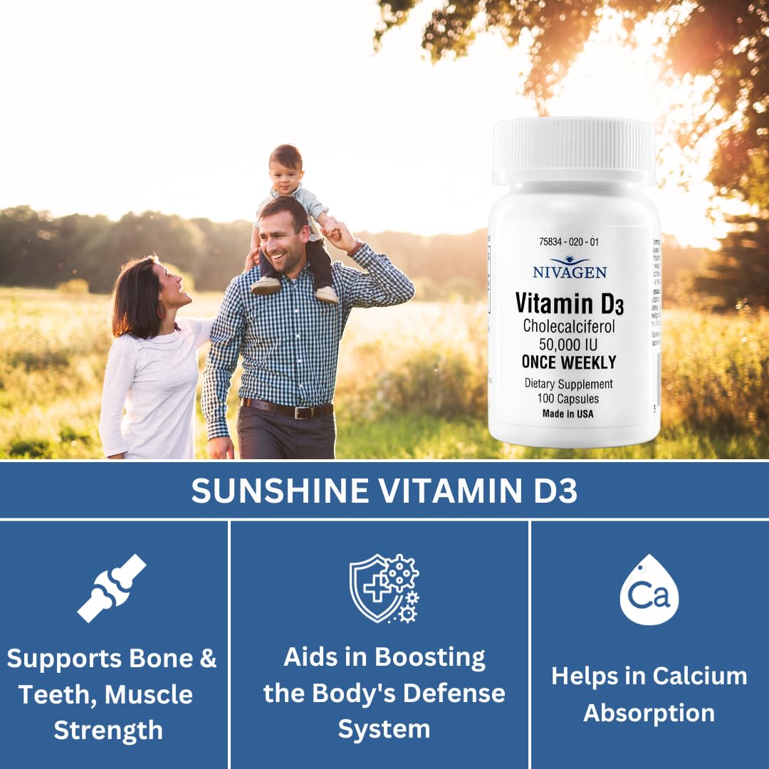 Front label of Nivagen Vitamin D3 highlights allergen-free formula