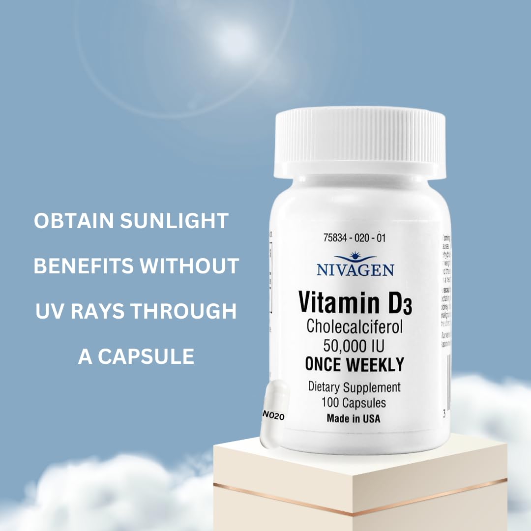 Nutrition facts panel for Nivagen Vitamin D3 non-GMO and kosher options