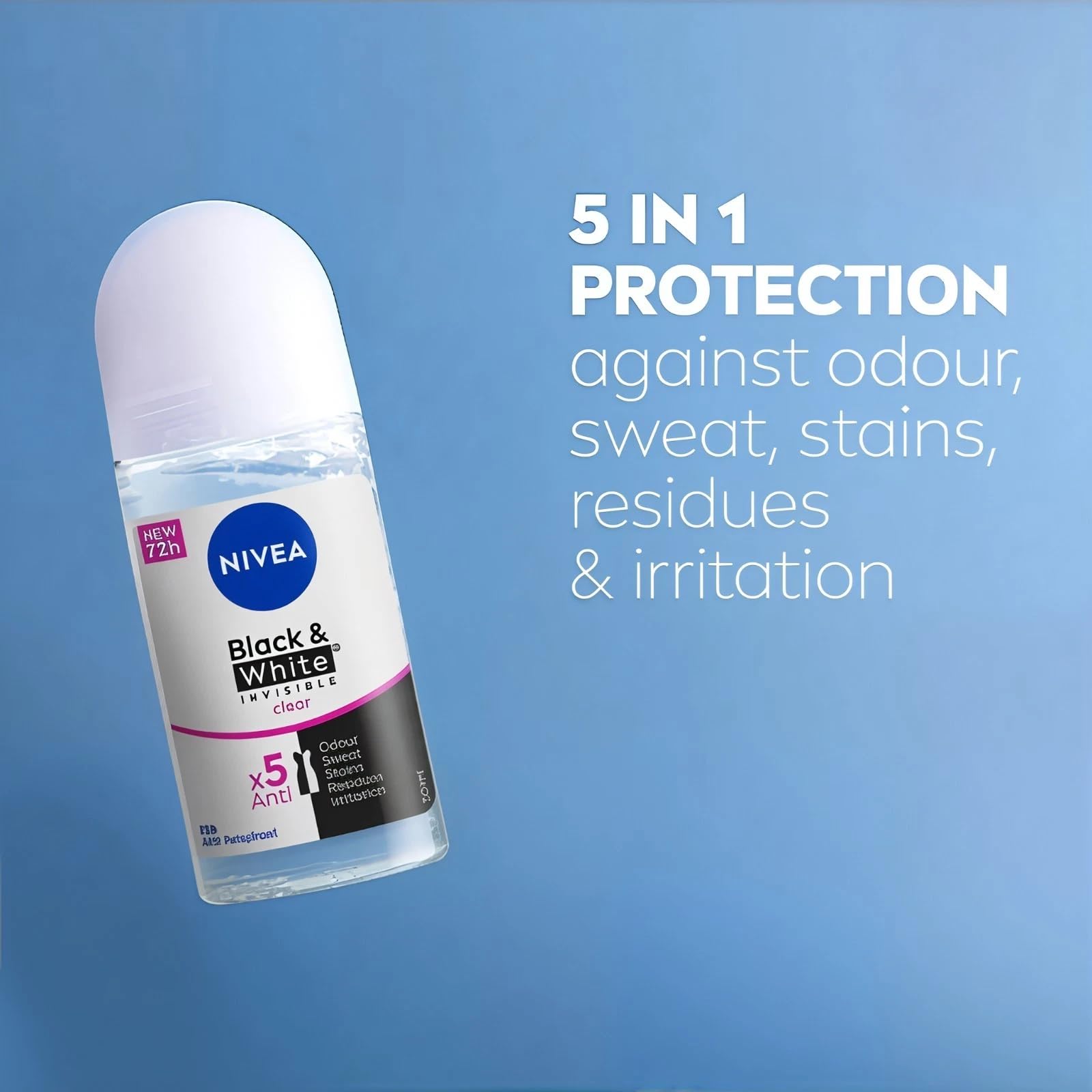 NIVEA Black & White Invisible Roll-On pack-shot highlights compact travel-size protection