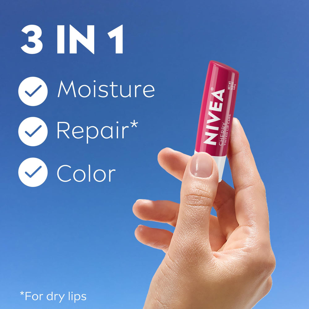 NIVEA Cherry Lip Care color swatch on lips