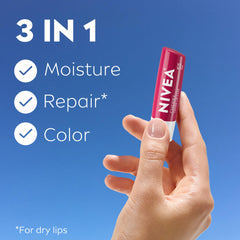 NIVEA Cherry Lip Care color swatch on lips