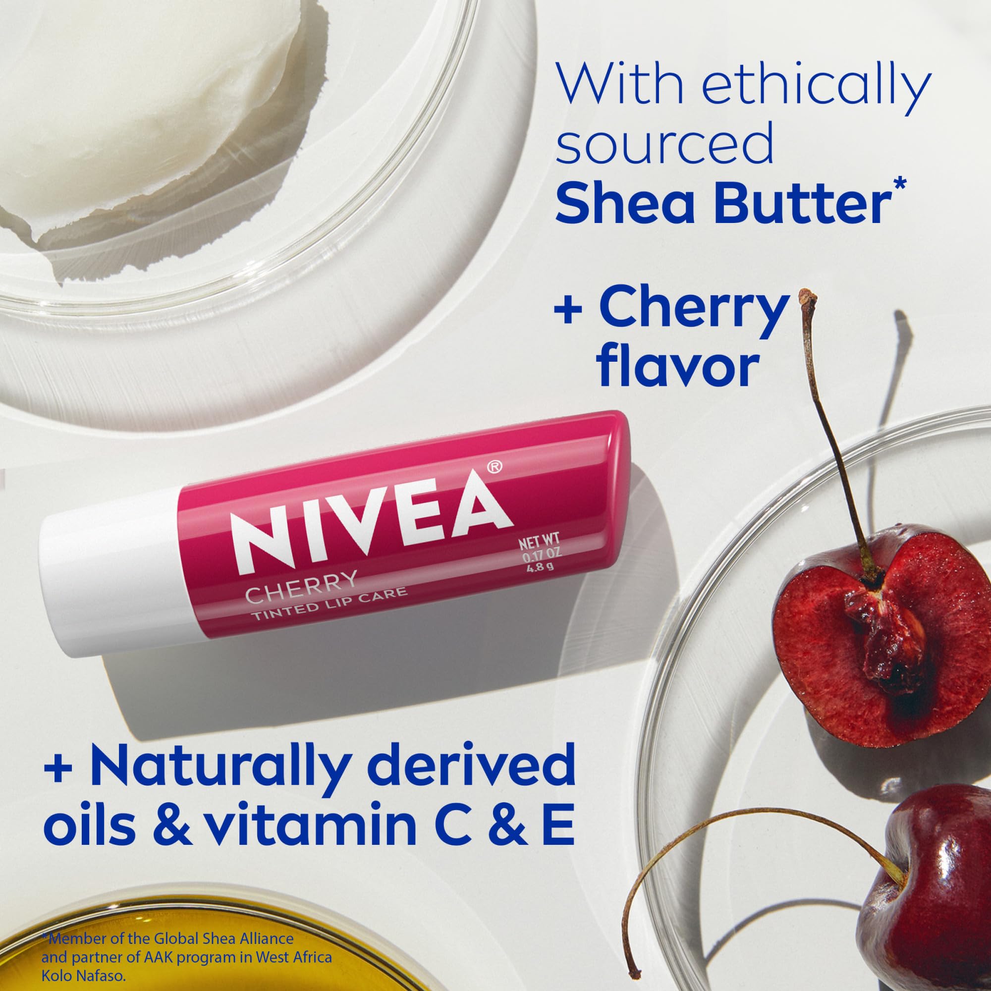 NIVEA Cherry Lip Care compact with lid off