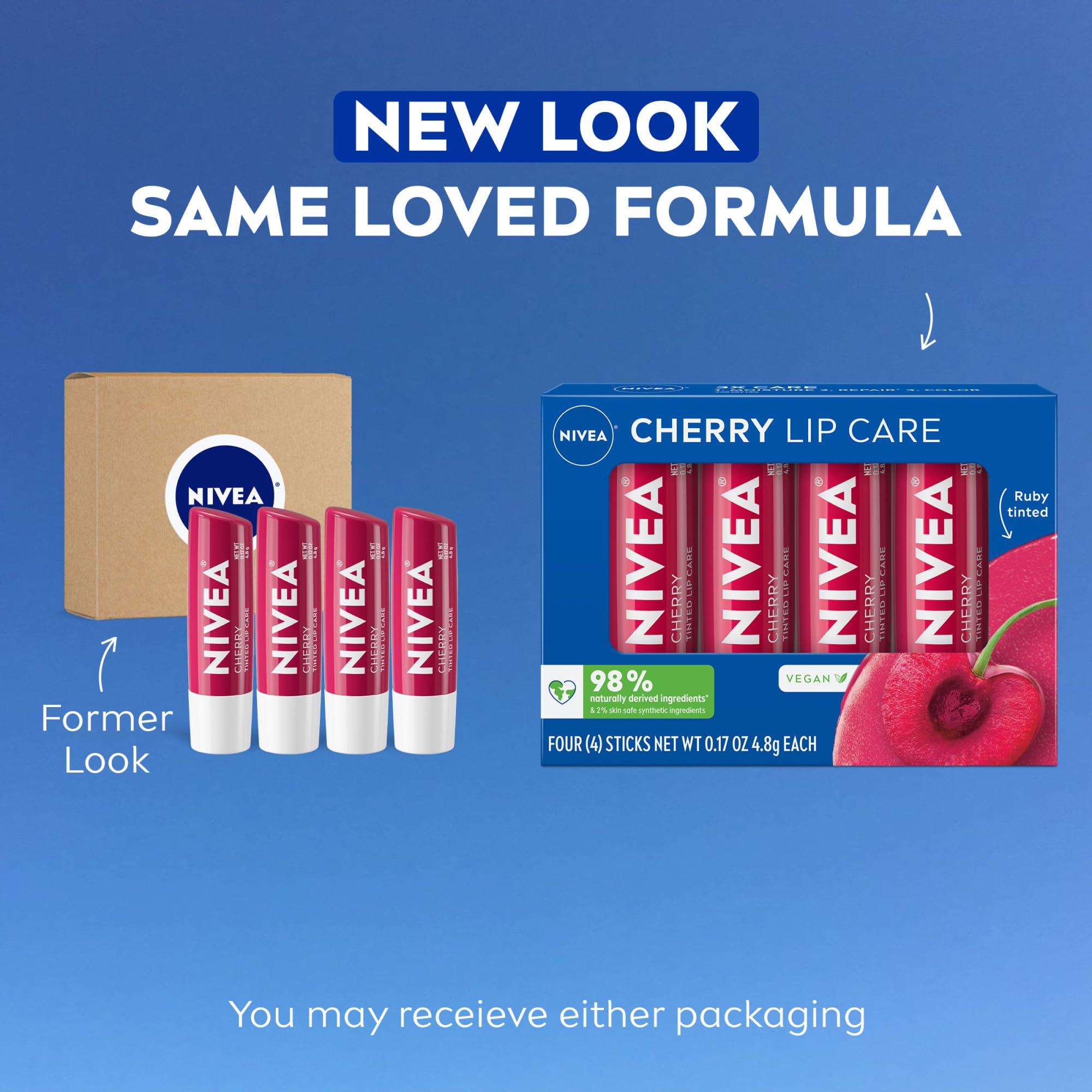 NIVEA Cherry Lip Care stick close-up showing glossy ruby color