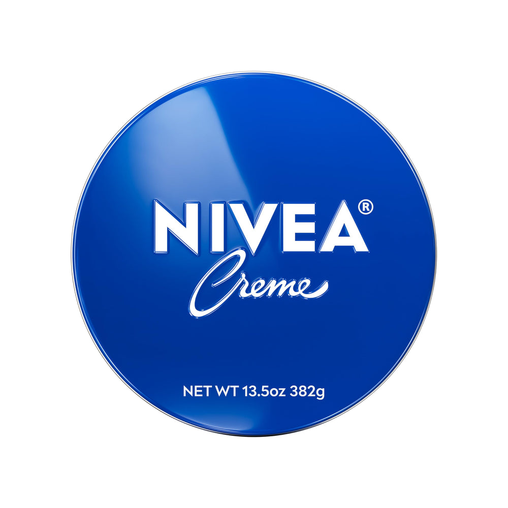 NIVEA Creme body-face-hand tin shown for multi-use hydration across skin areas.