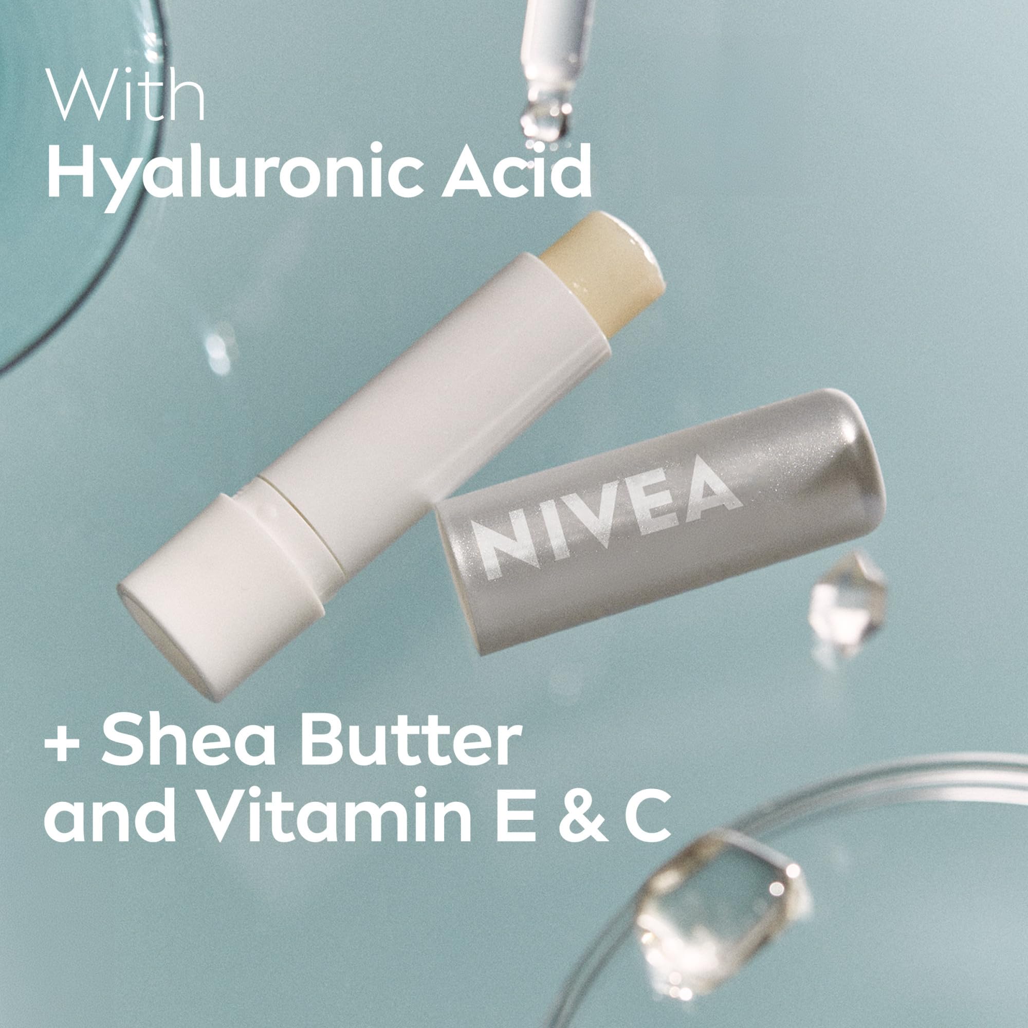 NIVEA Dewy Lip Care texture close-up shows ultra-light, non-sticky feel.