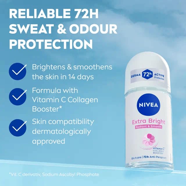 NIVEA Extra Bright collagen-boosting formula supports firmer underarms.