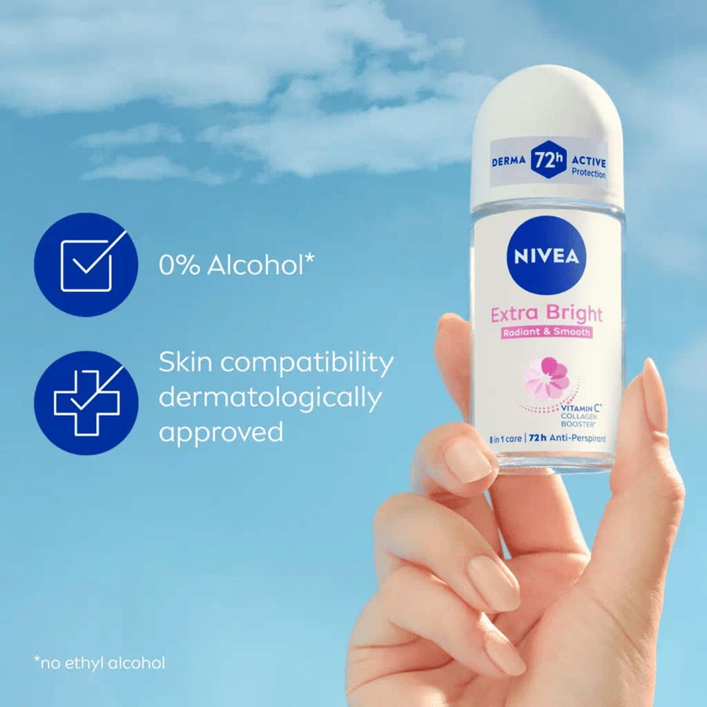NIVEA Extra Bright 48-hour odor protection for all-day freshness.