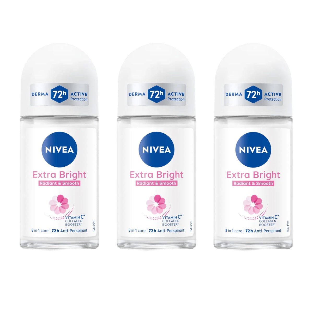 NIVEA Extra Bright roll-on underarm application shows smooth, even skin.