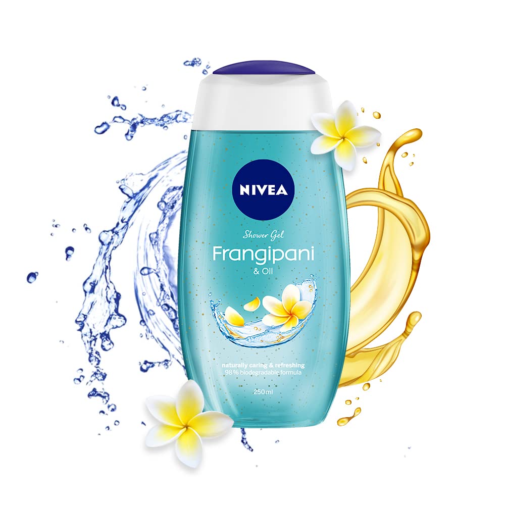 NIVEA Frangipani & Oil Shower Gel bottle delivering fragrant pampering for soft skin