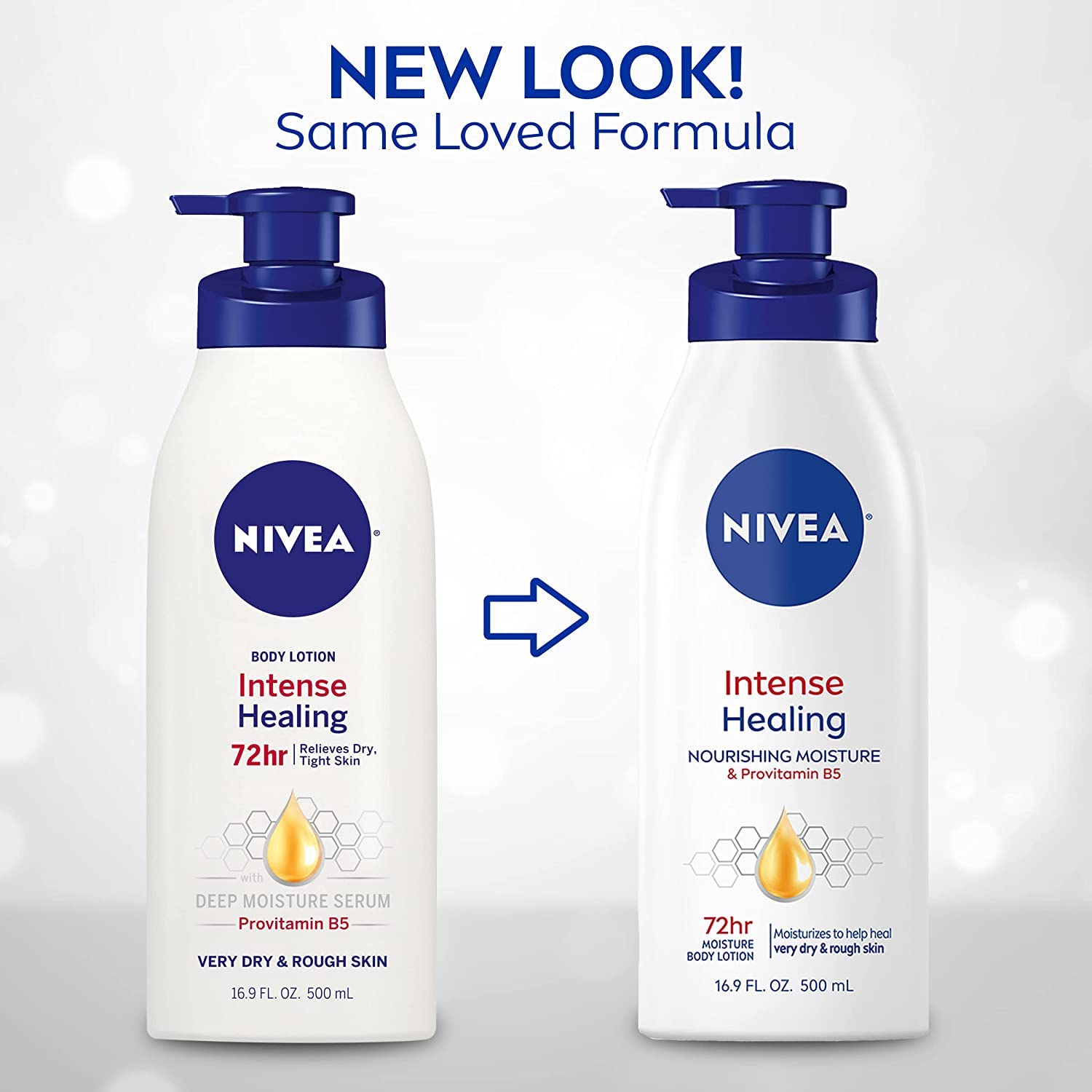 NIVEA Intense Healing Lotion pump bottle closeup for quick application.