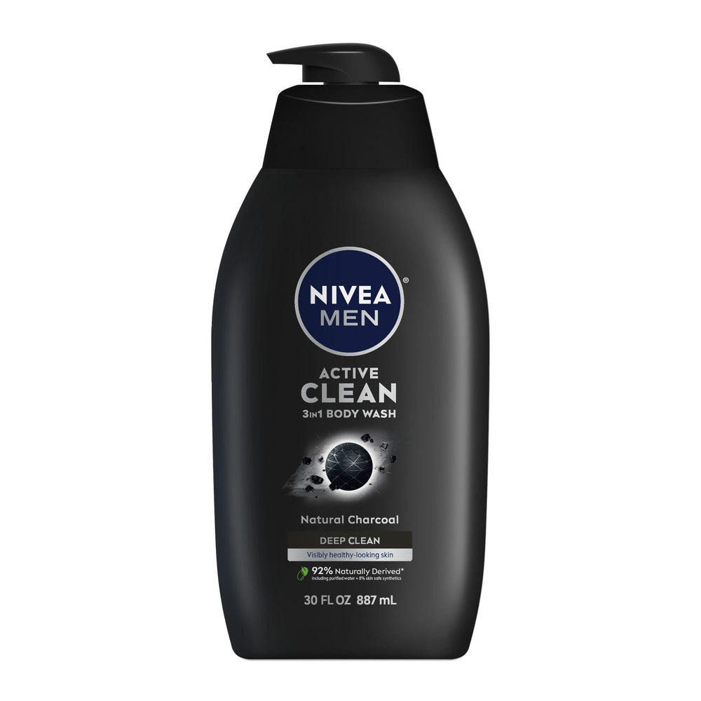 NIVEA MEN Active Clean Charcoal bottle pour for a quick, refreshing shower.