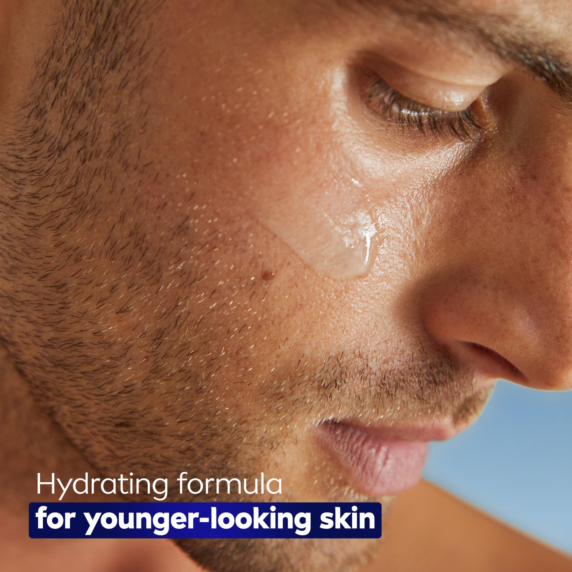 NIVEA MEN Age Defense after-shave skin closeup highlighting soothing hydration
