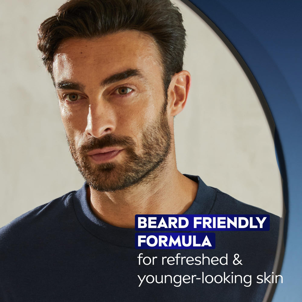 NIVEA MEN Age Defense beard-friendly formula visible on stubble