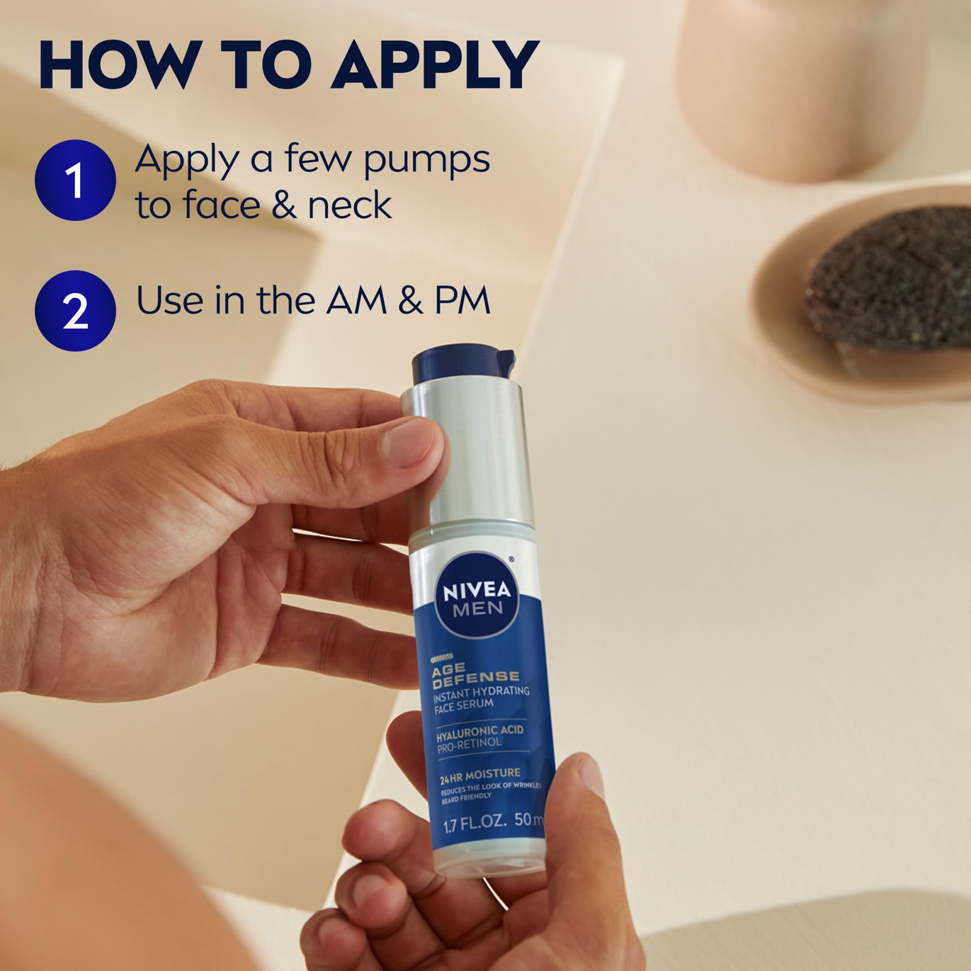 NIVEA MEN Age Defense label closeup showing product name and benefits