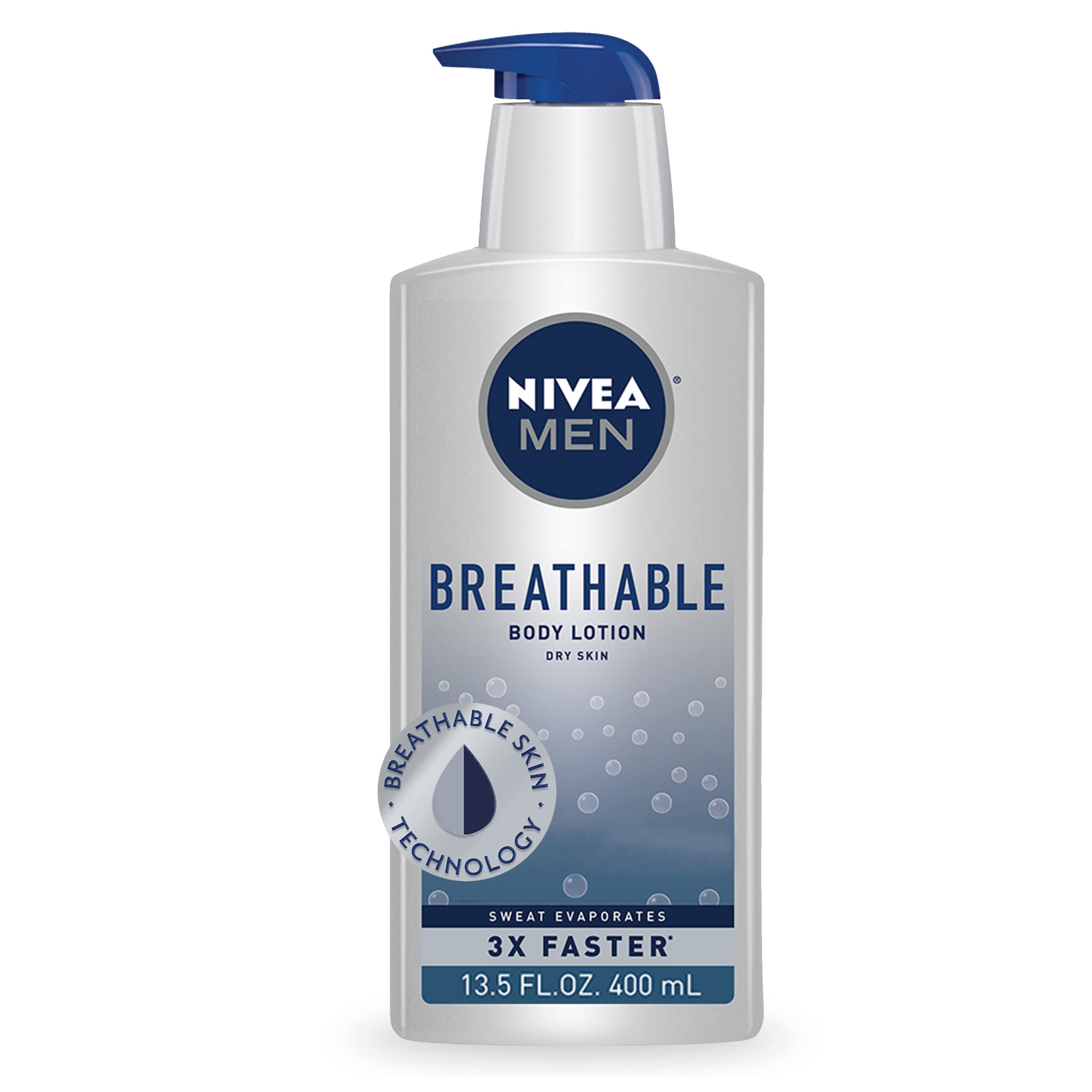 NIVEA MEN Breathable Body Lotion bottle shows long-lasting hydration and fresh feel.