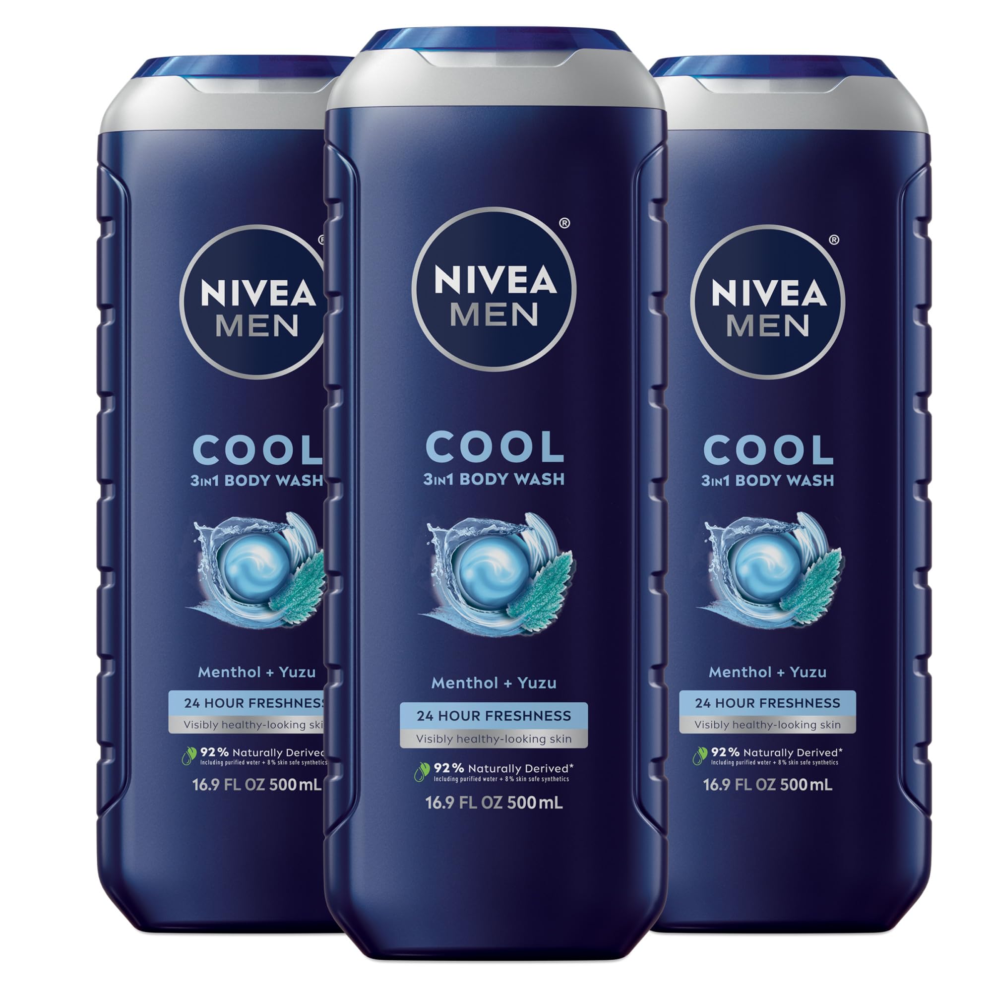 NIVEA MEN Cool Body Wash bottle closeup with icy menthol refresh