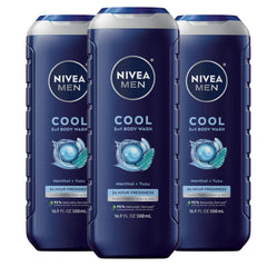 NIVEA MEN Cool Body Wash bottle closeup with icy menthol refresh