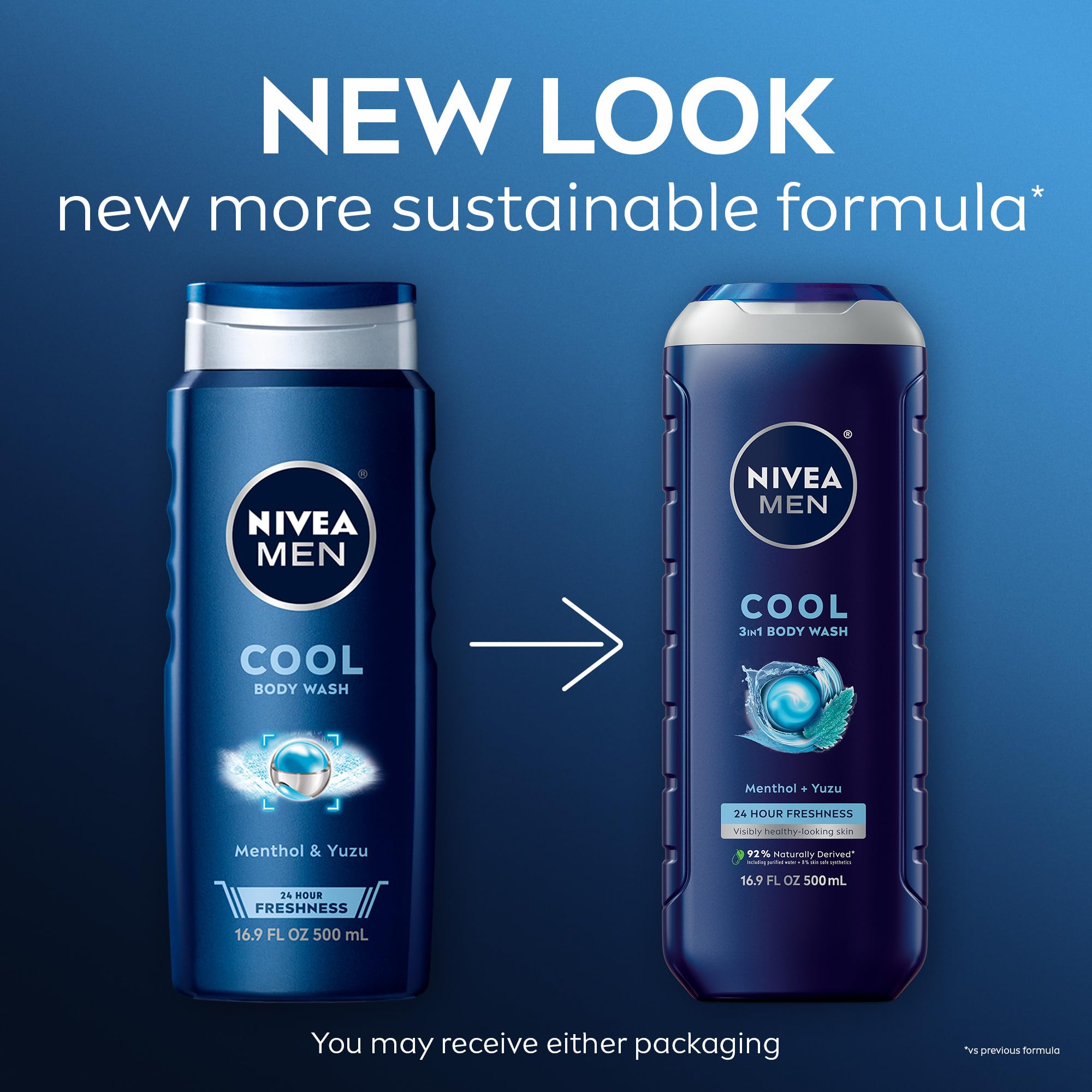 NIVEA MEN Cool Body Wash ice menthol splash showing instant cooling