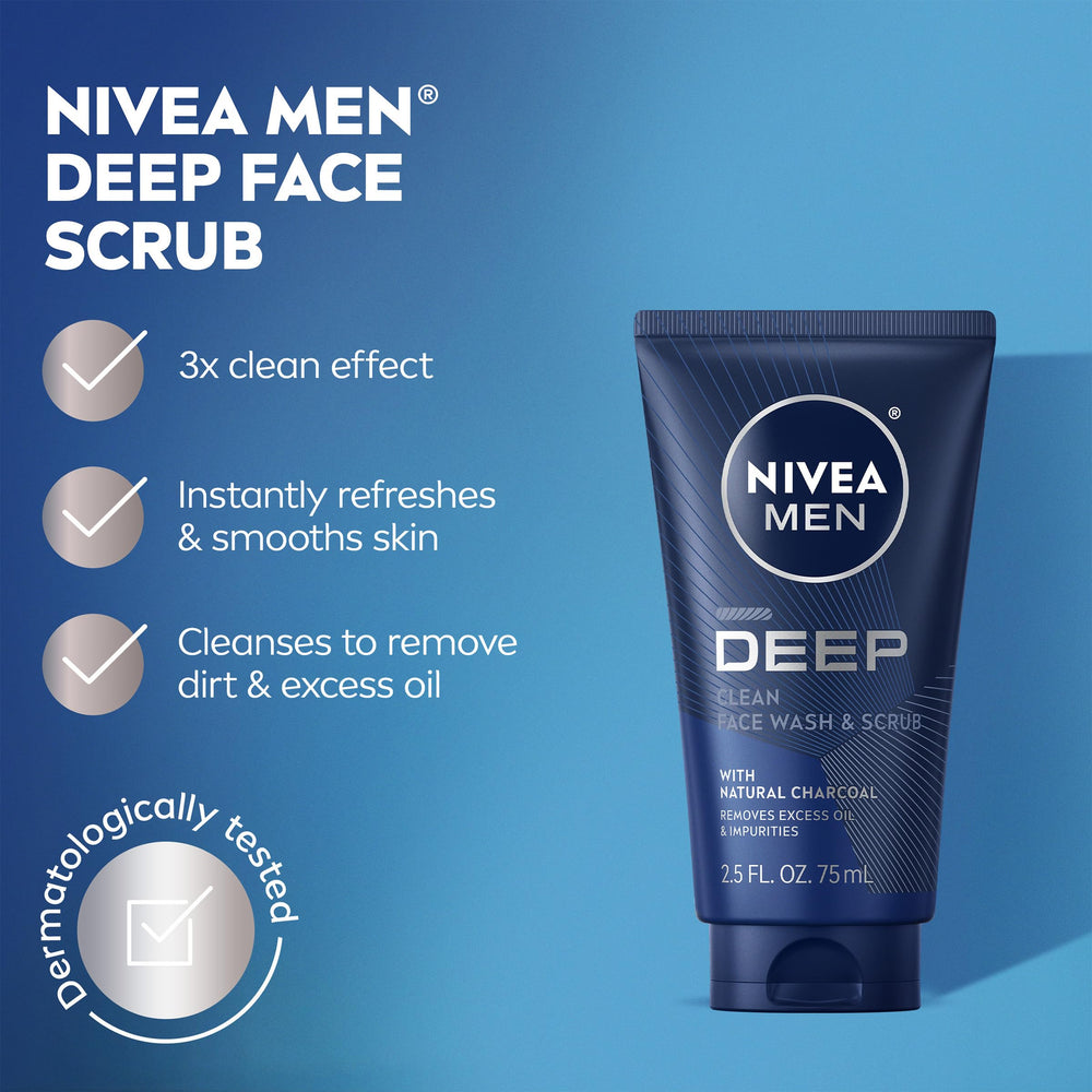 Close-up of texture in NIVEA MEN Deep Clean charcoal exfoliating wash.