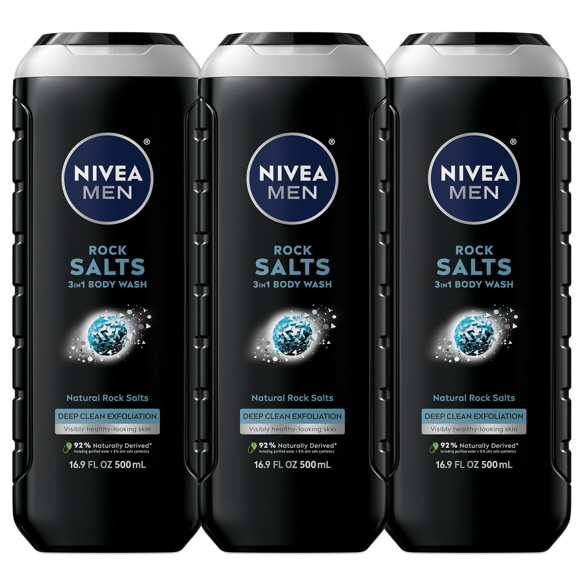 NIVEA MEN Deep Clean Rock Salts Bottle shows exfoliating particles for cleansing