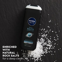 NIVEA MEN Deep Clean Rock Salts Bottle with woody fragrance after shower