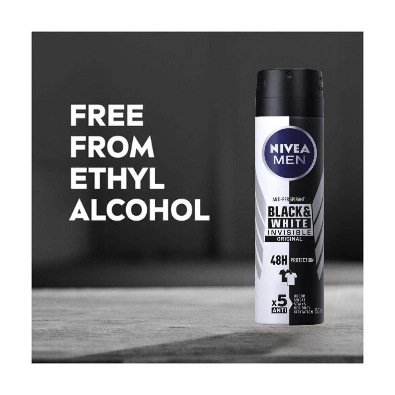 NIVEA Men Invisible shows no white marks on dark clothes.