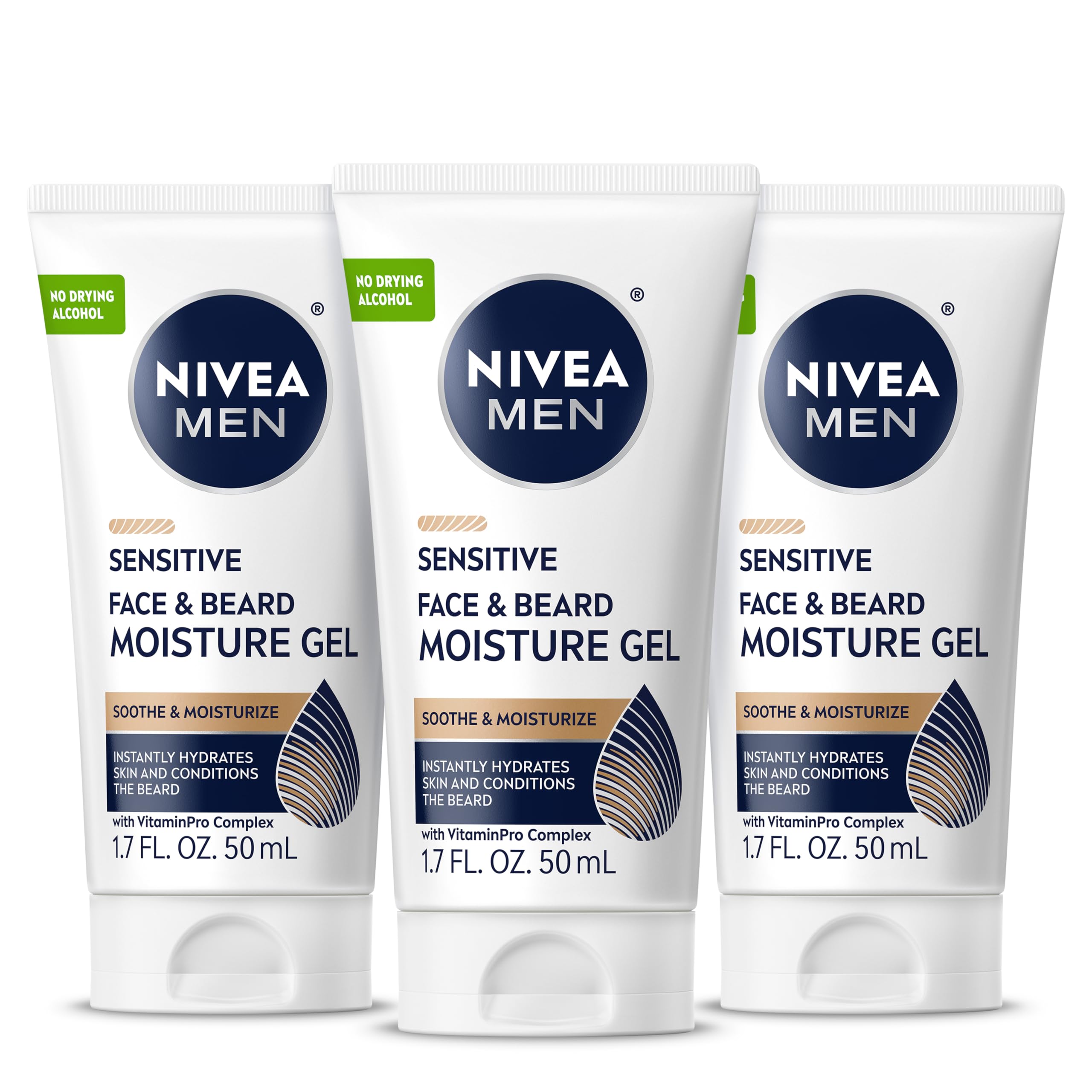NIVEA MEN Sensitive Moisture Gel tubes front view hydrate skin and soften beard.