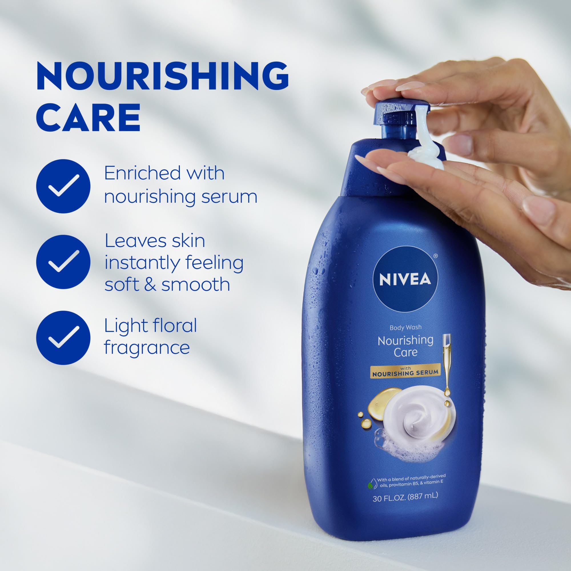 NIVEA Nourishing Care lather closeup—creamy foam for gentle cleansing.