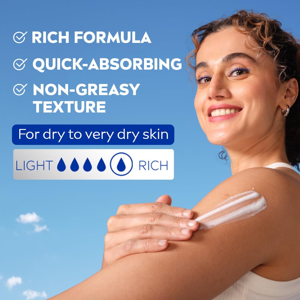 NIVEA Nourishing Lotion applying on arm for dry skin care.