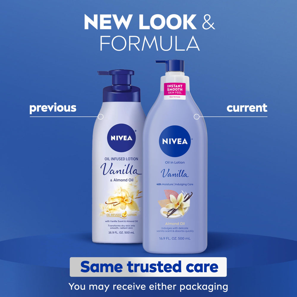 NIVEA oil-infused-lotion-pump-application shows easy, fast-absorbing hydration.