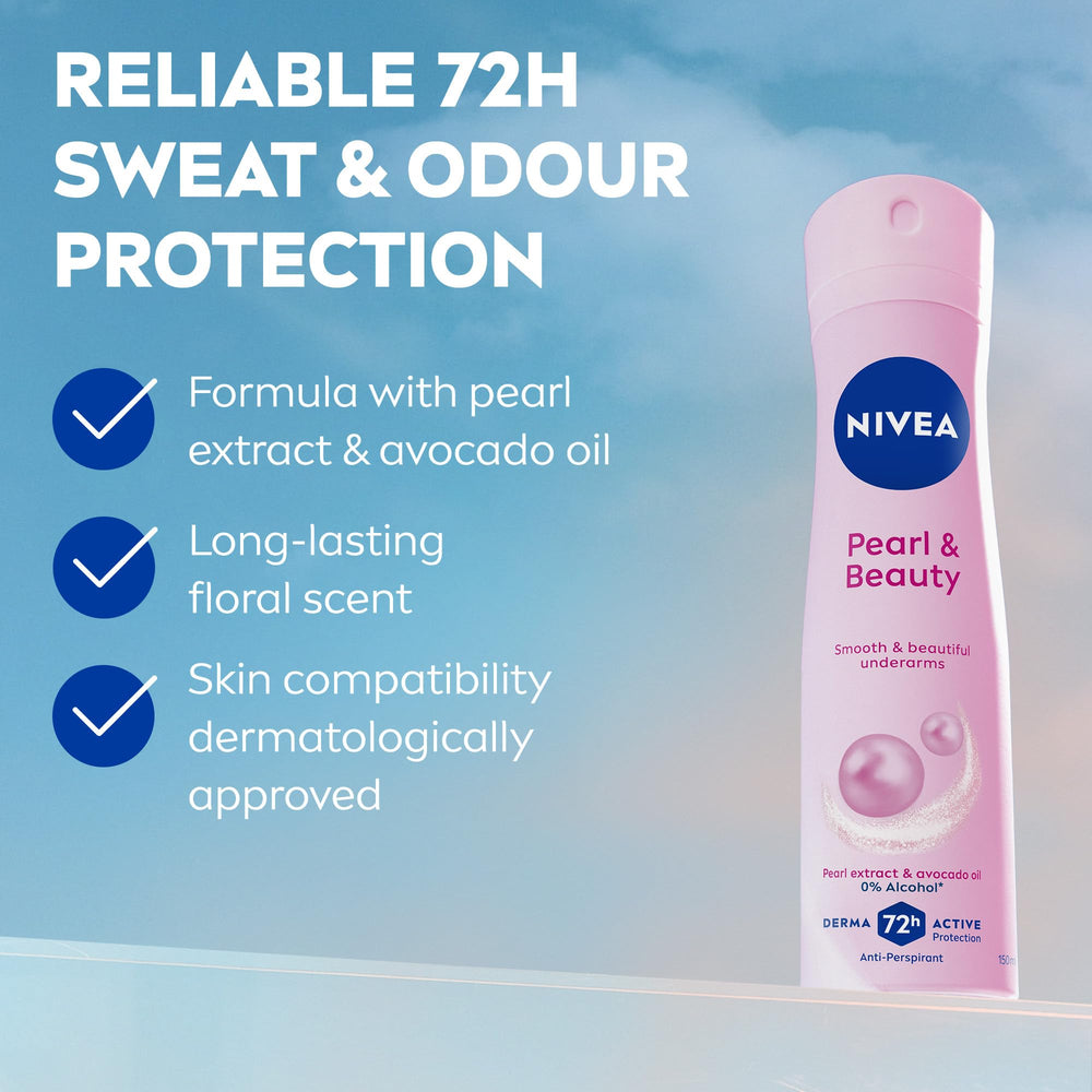 NIVEA Pearl Beauty Spray dispense action enables precise, quick use.