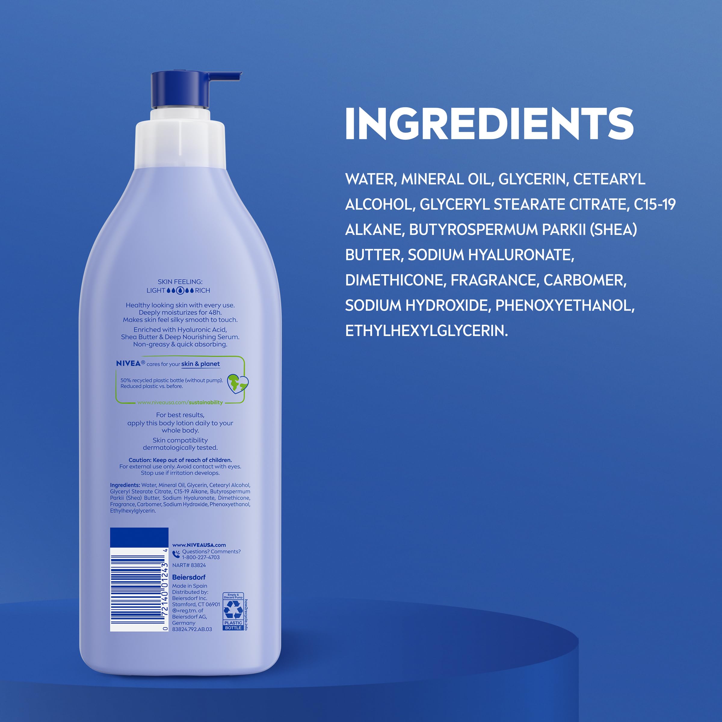 NIVEA Shea Nourish pump bottle shown as part of daily skincare routine.