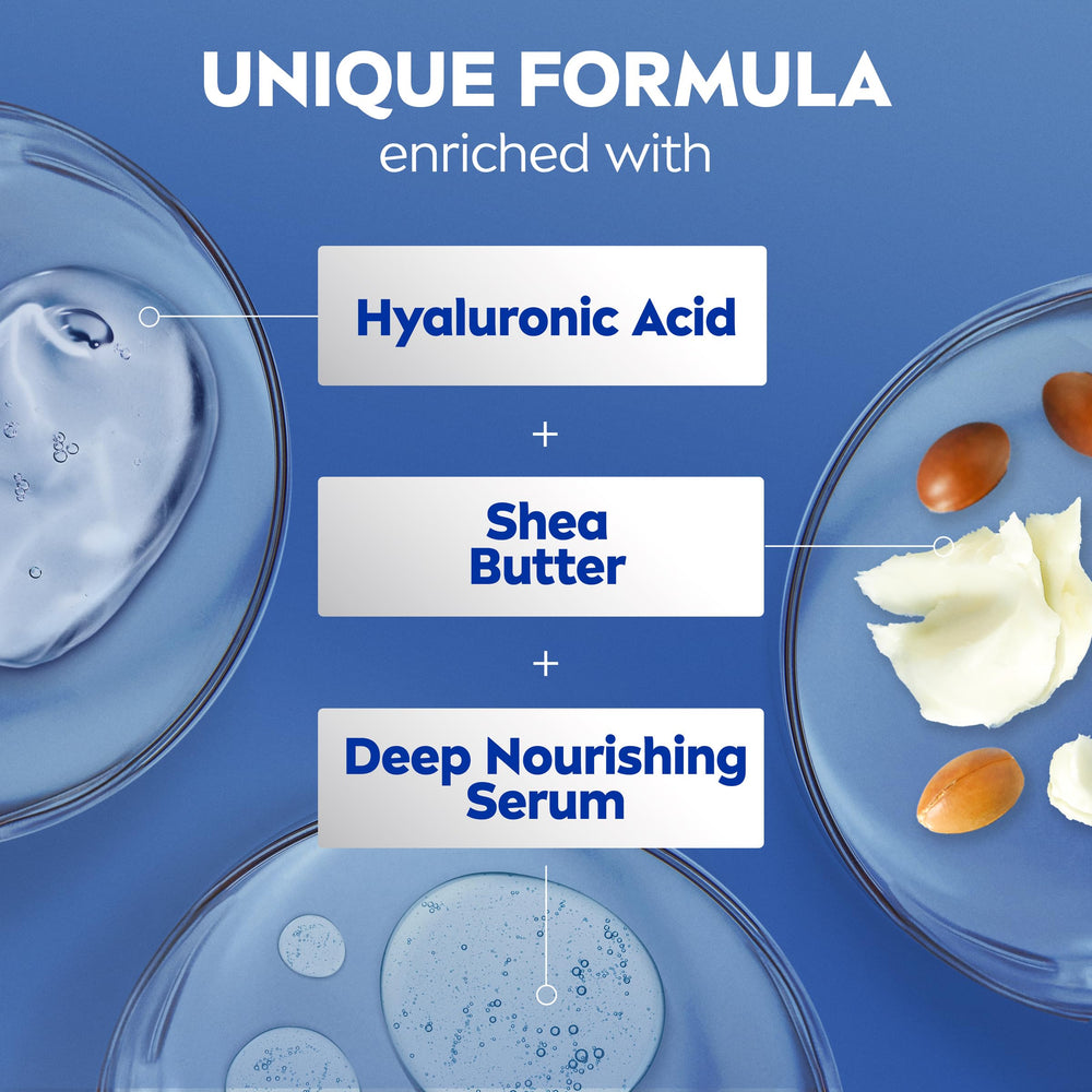 NIVEA Shea Nourish quick-absorbing lotion applied to skin.